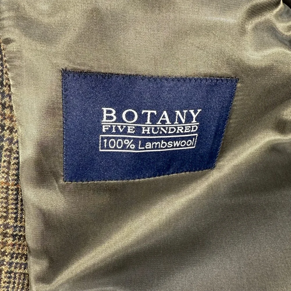Botany 100 Lambswool Blazer Men 42 Short Brown Plaid TwoButton Sport Coat Jacket